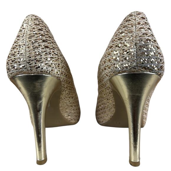 Audrey Brooke Pumps Women Size 9 Gold Glitter Peep Toe Glam Party Holiday Heels - Picture 6 of 9